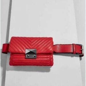 AQUA Red Chevron Quilted Faux Leather Push-lock Fanny pack Bag With